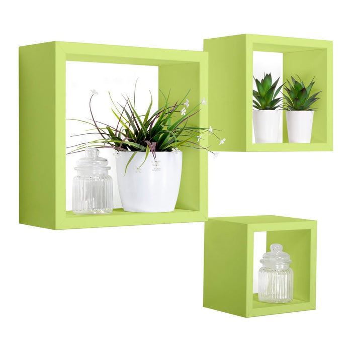 Mensole a cubo da parete set di 3 pz componibile colore Verde mod. Rubic