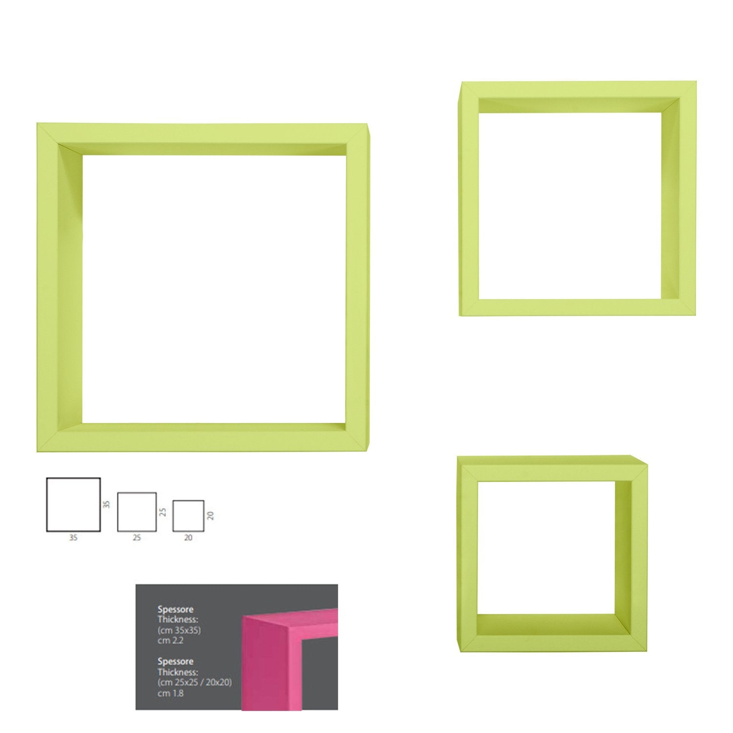 Mensole a cubo da parete set di 3 pz componibile colore Verde mod. Rubic