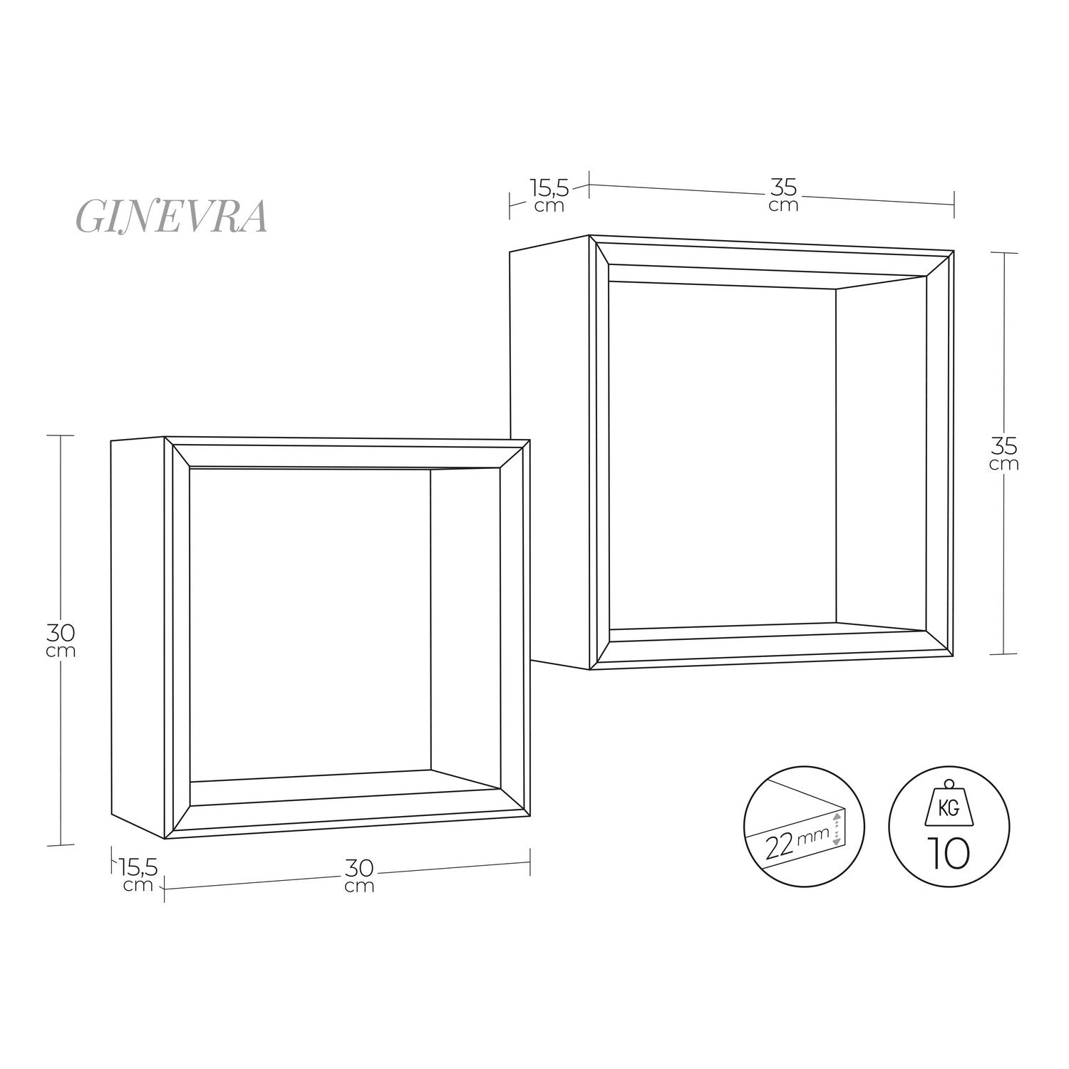 Mensole a cubo da parete Set di 2 pz componibile colore Nero mod. Ginevra