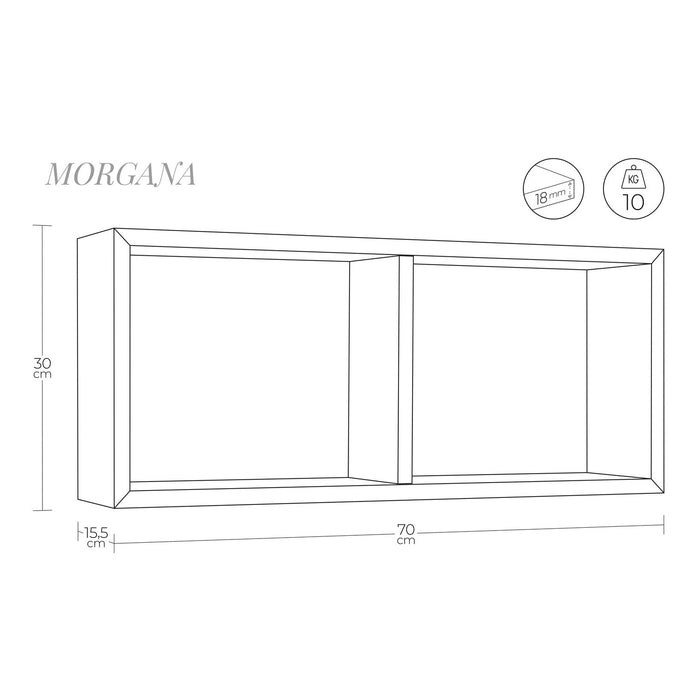 Mensola da parete 2 scomparti colore Nero 70x30 cm mod. Morgana