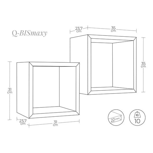 Mensole a cubo da parete Set di 2 pz componibile colore Rovere tabacco mod. Q-bis Maxi