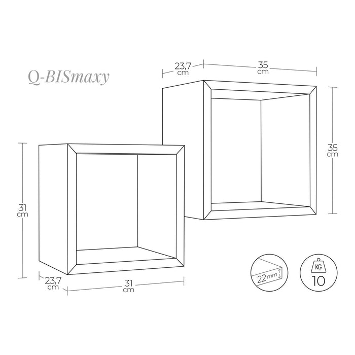 Mensole a cubo da parete Set di 2 pz componibile colore Rovere tabacco mod. Q-bis Maxi