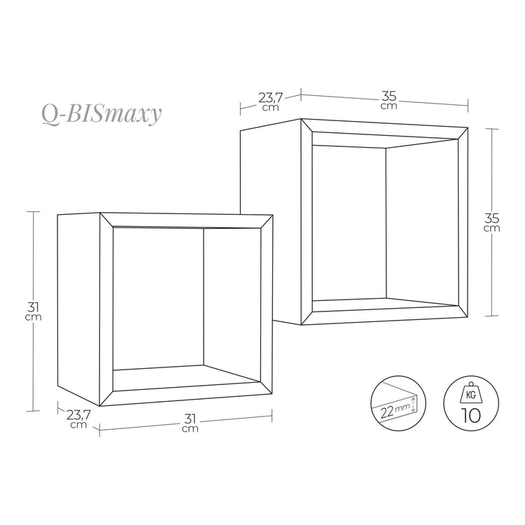 Mensole a cubo da parete Set di 2 pz componibile colore Rovere sbiancato mod. Q-bis Maxi