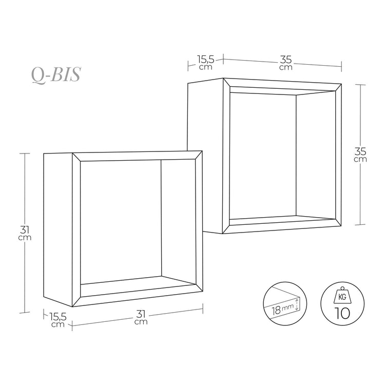 Mensole a cubo da parete Set di 2 pz componibile colore Rovere imperiale mod. Q-bis