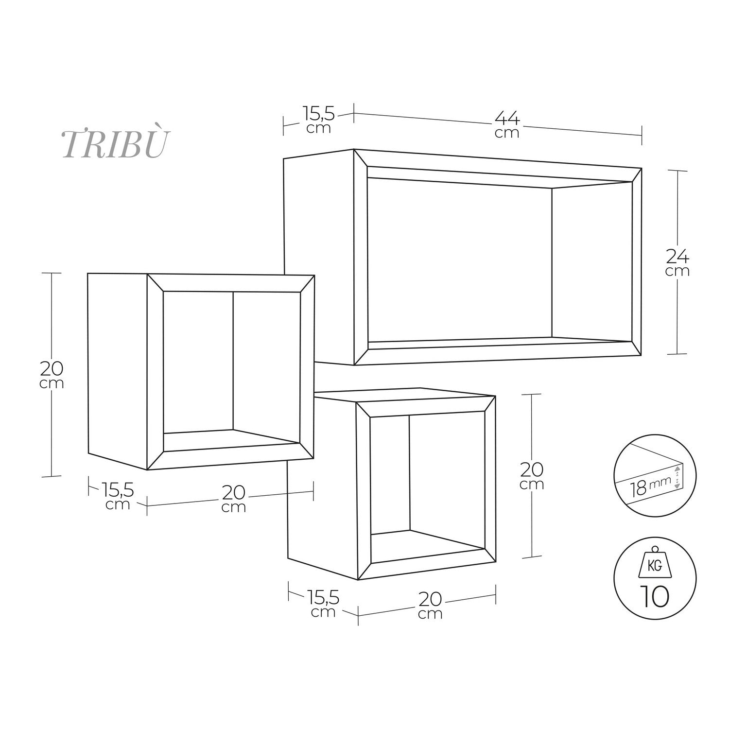 Mensole a cubo da parete Set di 3 pz componibile colore Bianco mod. Tribù