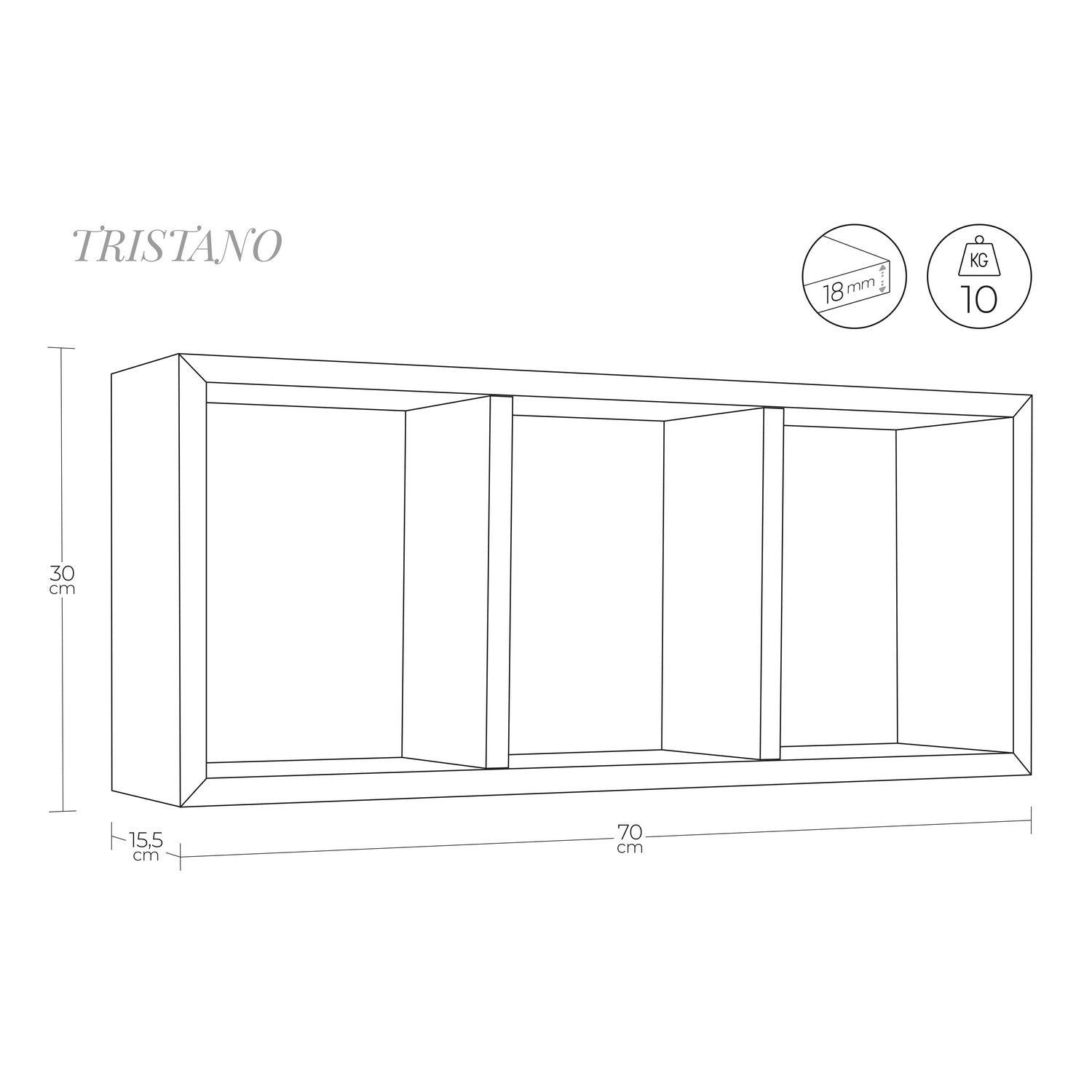 Mensola da parete 3 scomparti colore Rovere grigio mod. Tristano