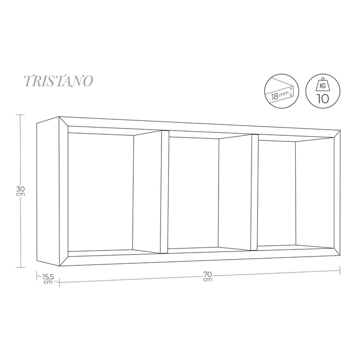 Mensola da parete 3 scomparti colore Blu baltico mod. Tristano