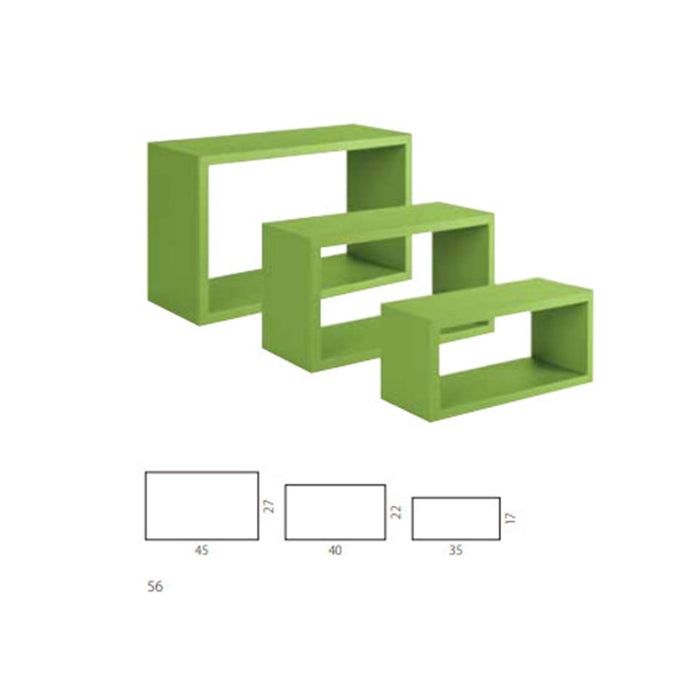 Mensole da parete rettangolari set di 3 pz componibile colore Verde mod. Trittico