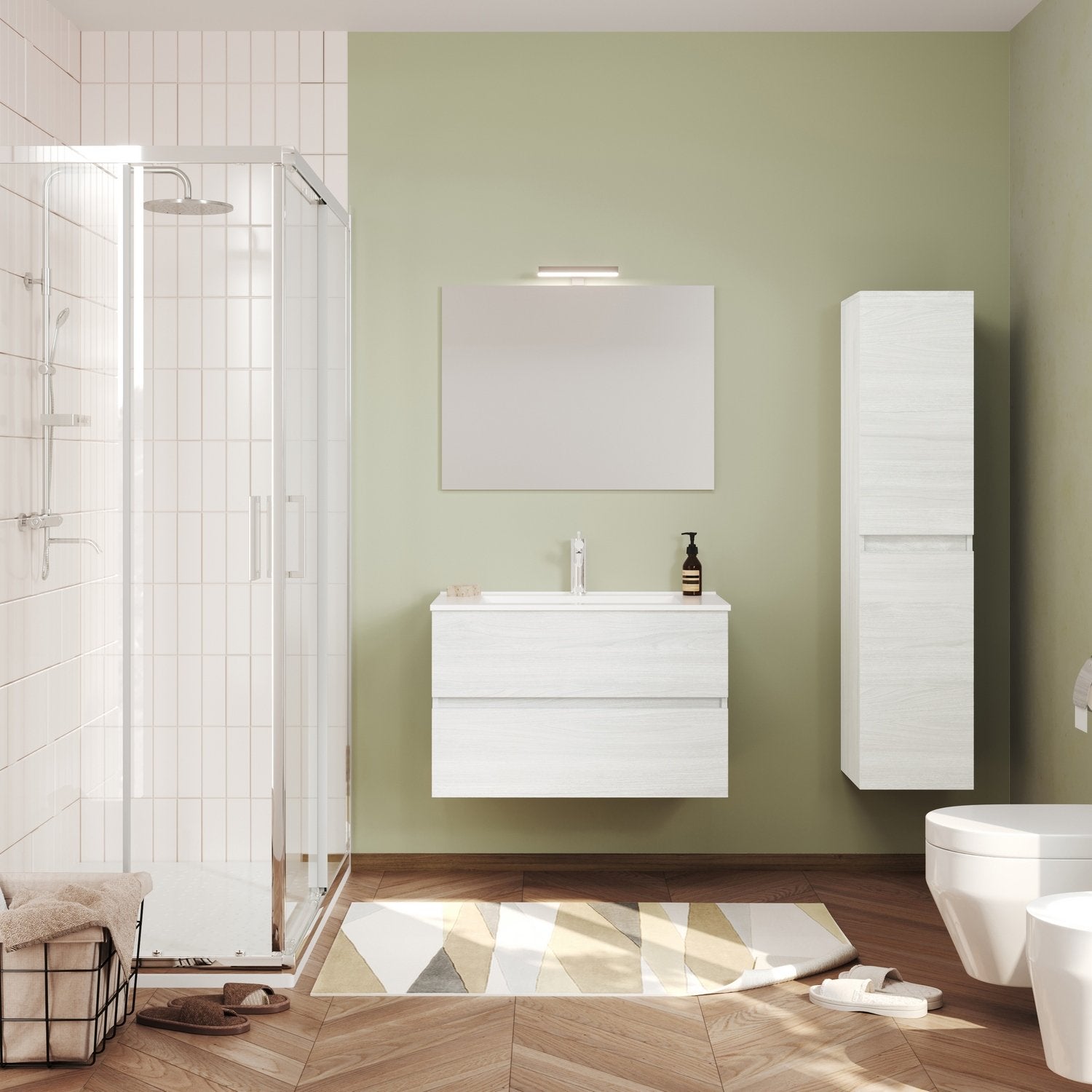 Composizione bagno modello EASY Bianco rovere 80 cm