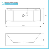 Vasca da bagno a parete 75x170 cm scarico incluso Kyla