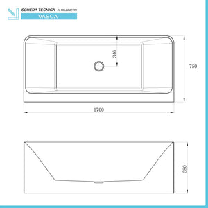 Vasca da bagno a parete 75x170 cm scarico incluso Kyla