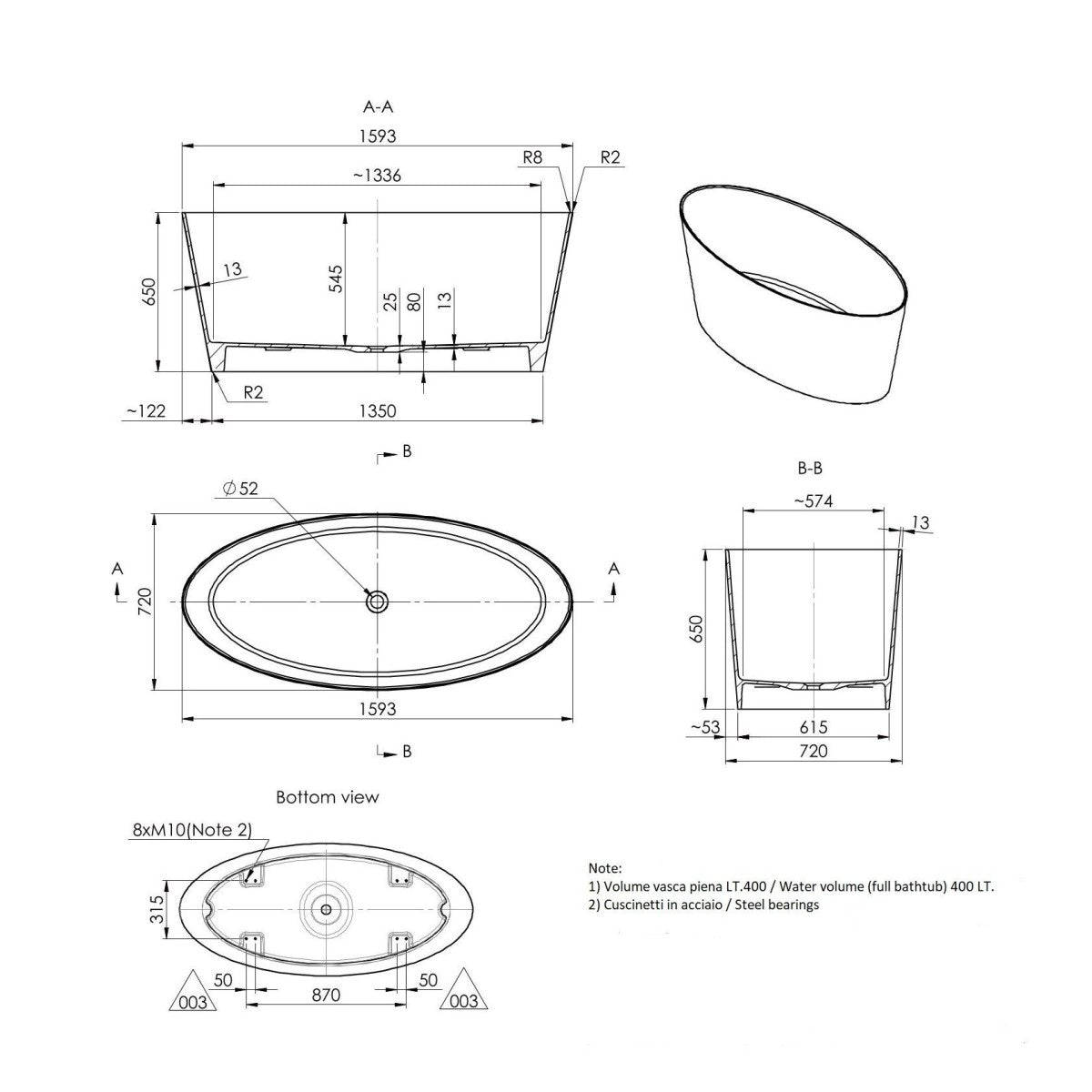 Vasca da bagno design moderno in mineralmarmo bianco dea