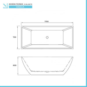 Vasca da bagno freestanding 170x75 moderna modello Lisa