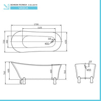 Vasca da bagno freestanding classica 170x72 Piedini cromo a zampa di leone regolabili Samantha