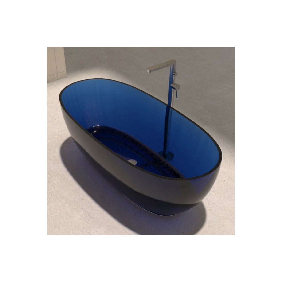 Vasca da bagno freestanding in resina colorata trasparente womb, colore agata blu