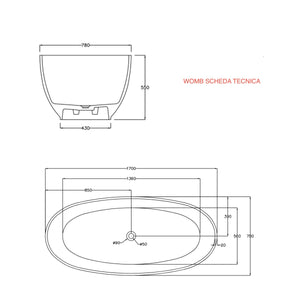 Vasca da bagno freestanding in resina colorata trasparente womb, colore agata blu