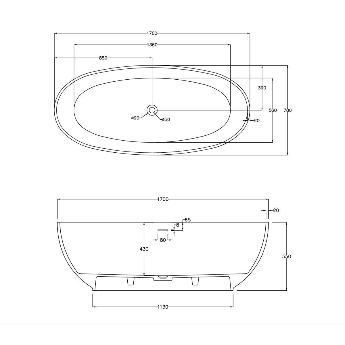 Vasca da bagno freestanding in resina colorata trasparente womb, colore quarzo fumè