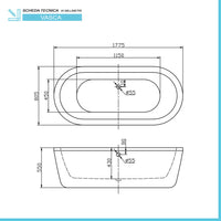 Vasca da bagno freestanding moderna 177,5x80,5 Piedini interni regolabili Alexandra