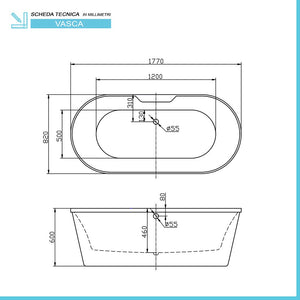 Vasca da bagno freestanding moderna 177x82 Piedini interni regolabili Scarico incluso Audrey