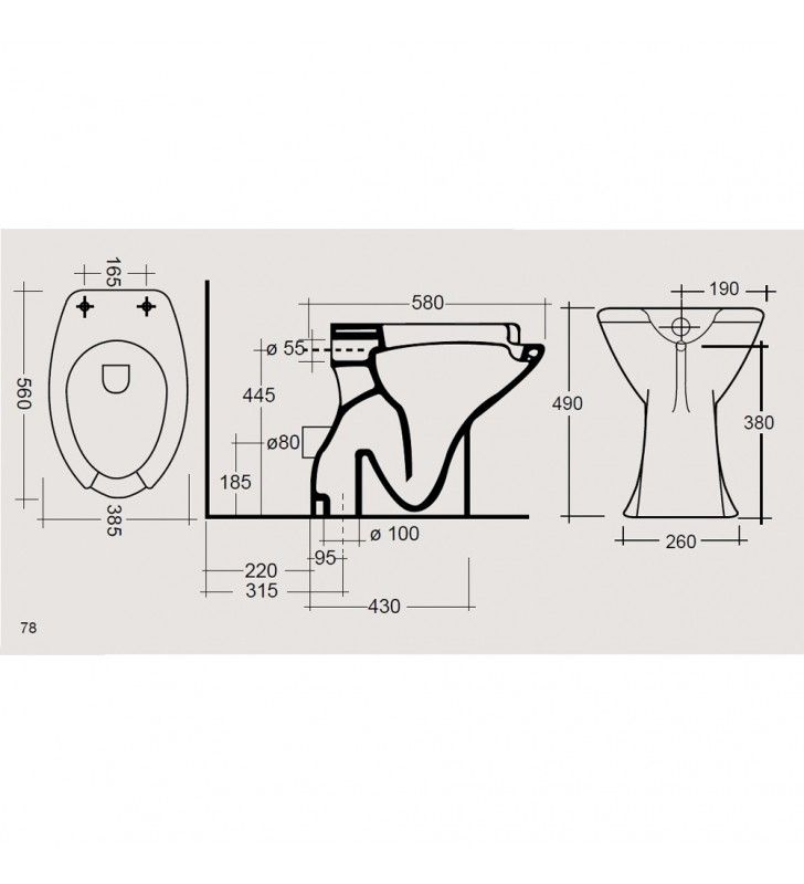 Vaso ergonomico con apertura frontale 58x38,5xh 49 con scarico a pavimento cod 75697