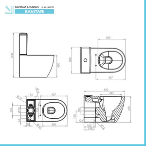 Vaso monoblocco filomuro rimless completo di sedile soft close