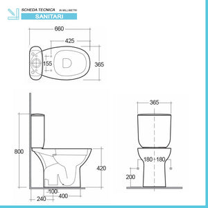 Vaso monoblocco tradizionale rimless Morning completo di copriwc