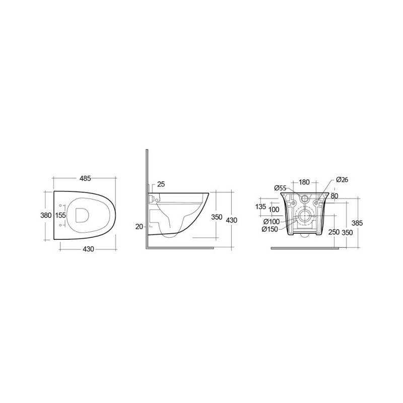 Vaso sospeso sensation rimless cm 48 fissaggio nascosto cod 83620