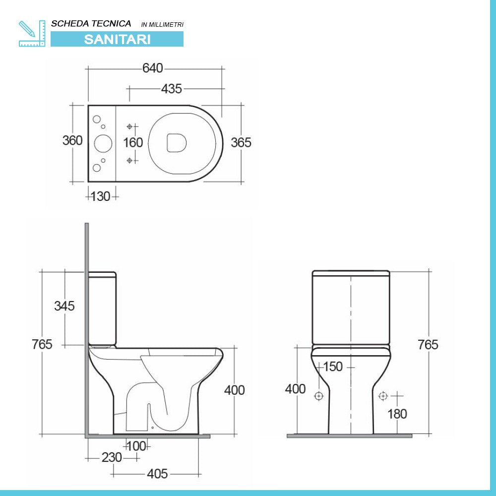 Vaso tradizionale monoblocco scarico a terra Compact con sedile incluso