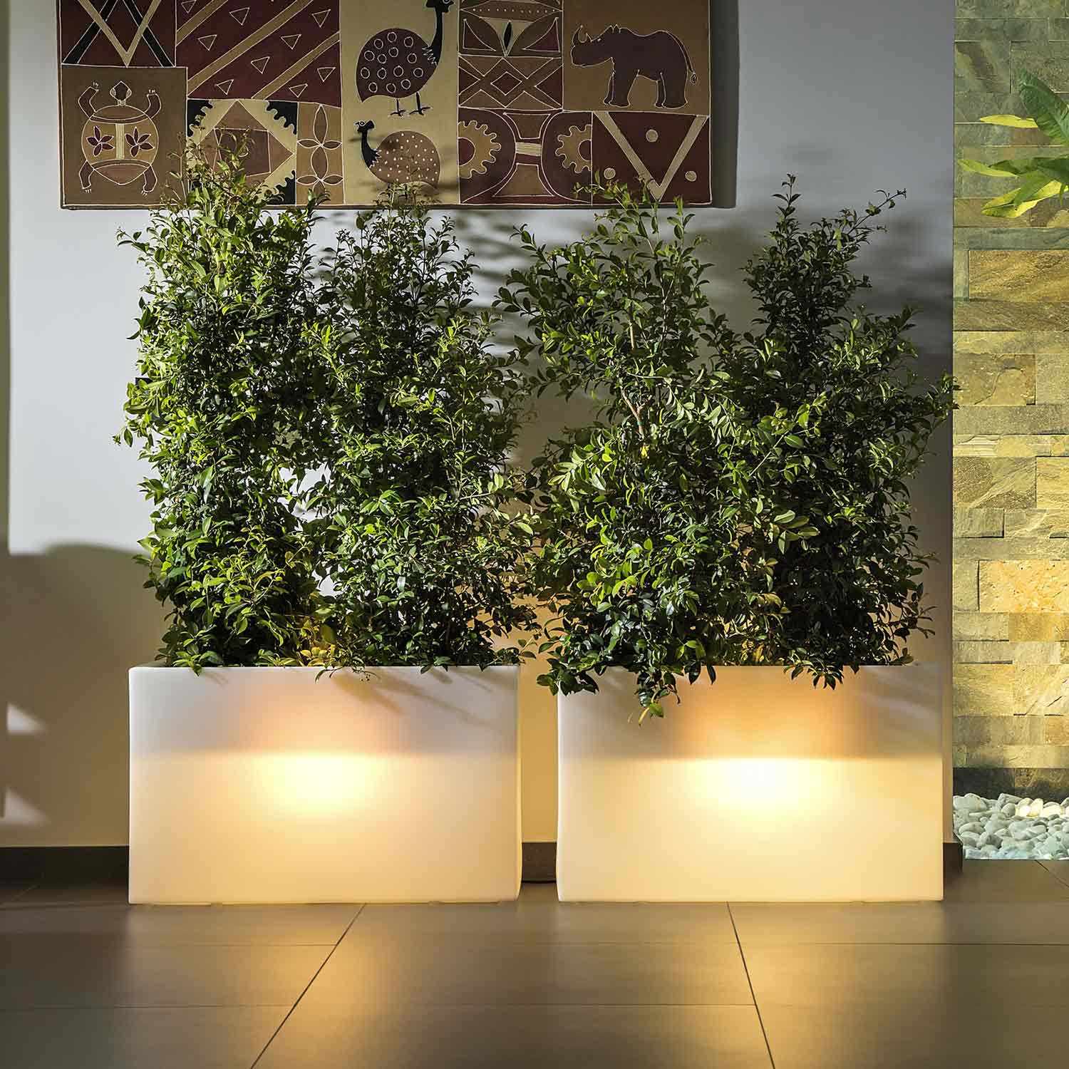 Vaso Luminoso Fioriera In Resina Rettangolare H 80 CM Led Luce Verde mod. Flowerpot Top Bright