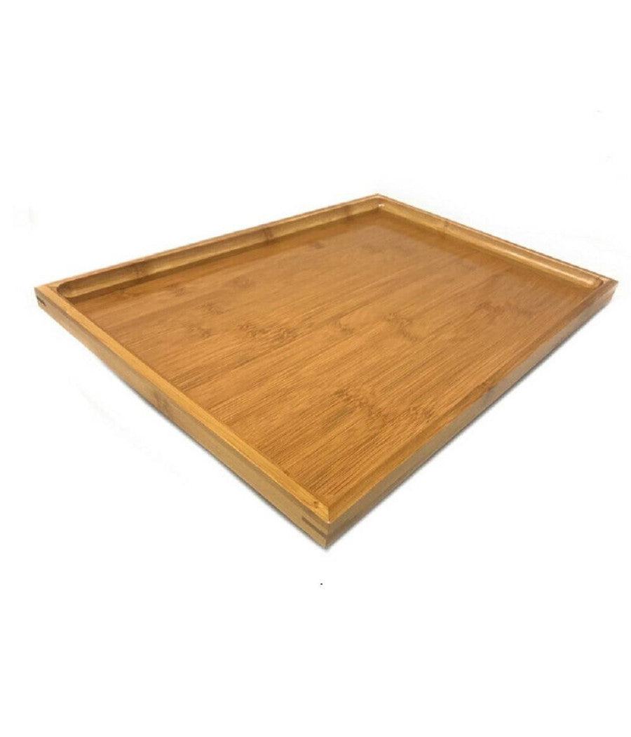 Vassoio Legno Di Bamboo Rettangolare Bordo Alto X Alimenti Colazione 41x29x2,5cm         