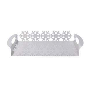 Vassoio metallo fiocco neve bianco rettangolare cm 41x20h6,5