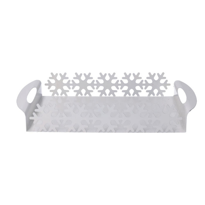 Vassoio metallo fiocco neve bianco rettangolare cm 41x20h6,5