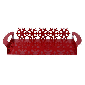 Vassoio metallo fiocco neve rosso rettangolare cm 41x20h6,5