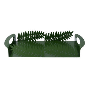 Vassoio metallo foglia alloro verde scuro rettangolare cm41x20h6,5