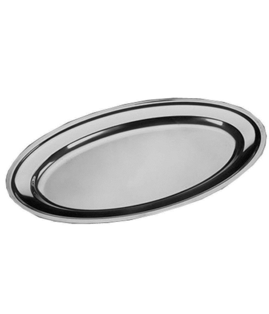 Vassoio Piatto Ovale In Acciaio Inox Portata Cucina Diametro 35cm         