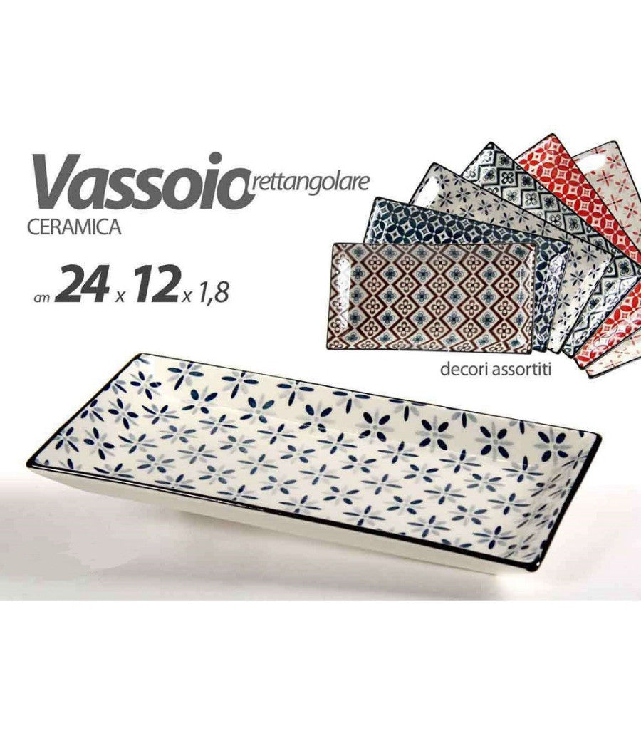 Vassoio Rettangolare In Ceramica Decori Assortiti 24x12x1,8 Cm Cucina 737350         