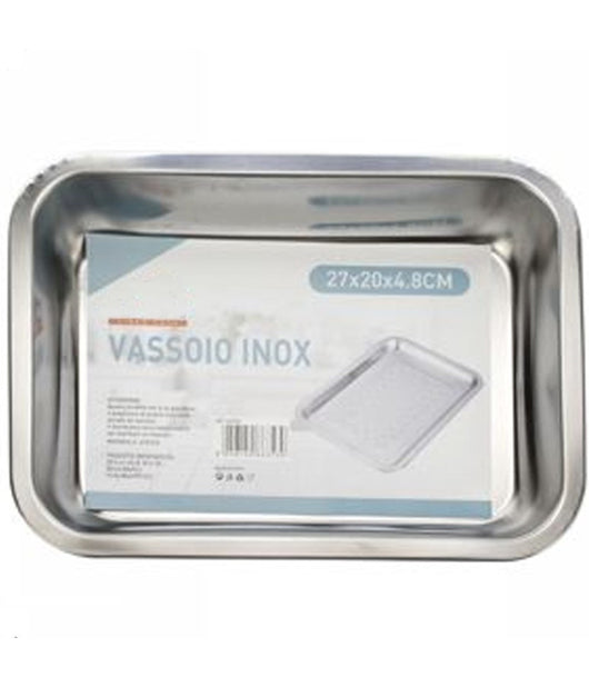 Vassoio Teglia In Acciaio Inox Rettangolare Portata Cucina Forno 27x20x4.8 Cm         