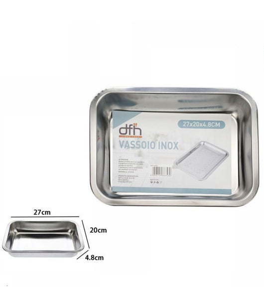 Vassoio Teglia In Acciaio Inox Rettangolare Portata Cucina Forno 27x20x4.8 Cm         