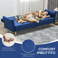 Divano Letto Singolo Clic Clac con Schienale Regolabile 215x83x87 cm in Tessuto Effetto Velluto con 2 Cuscini Blu