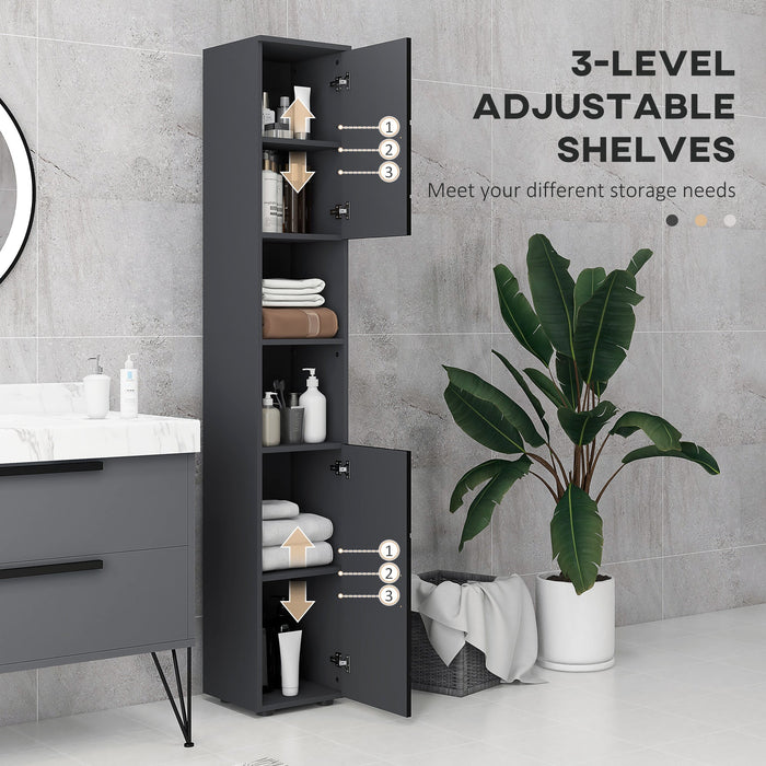 Mobile a Colonna per Bagno 30x30x183 cm in Truciolato Nero e Grigio