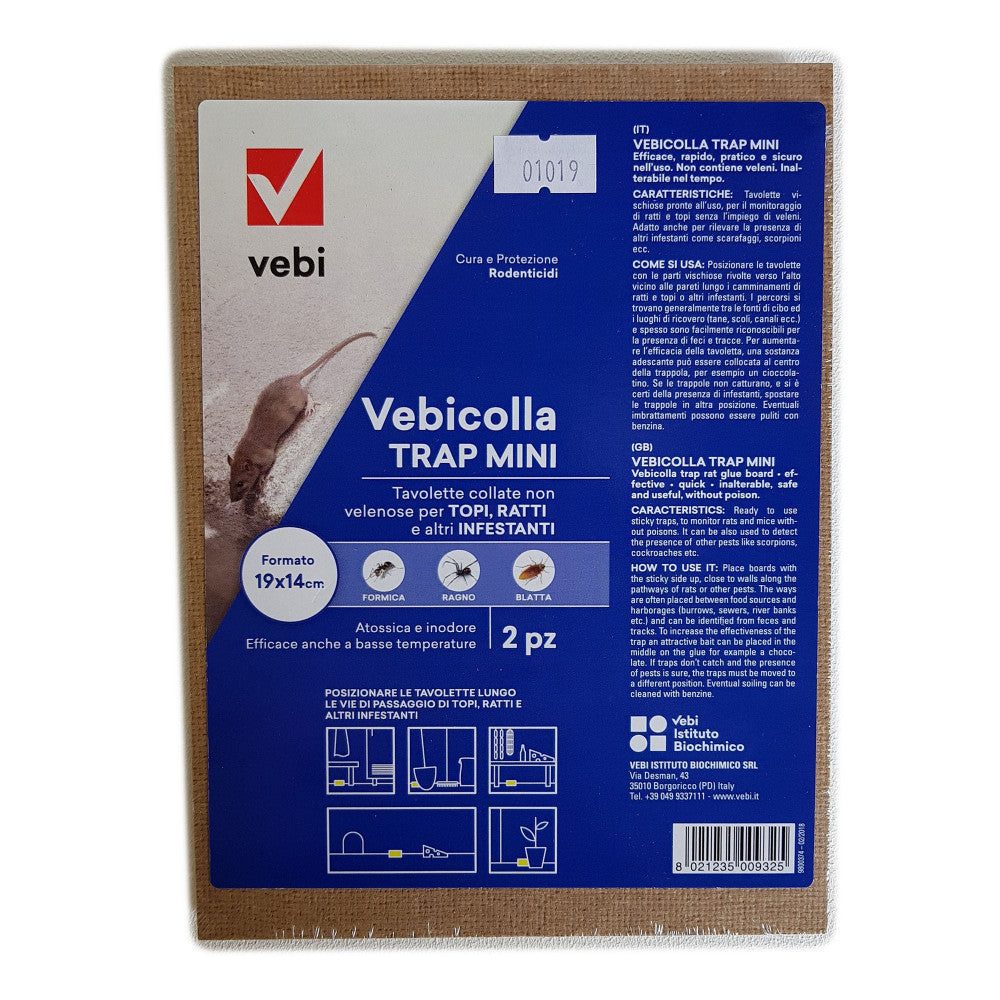 Vebicolla trap 2 trappole da 19x14cm a colla per topi ratti e altri insetti