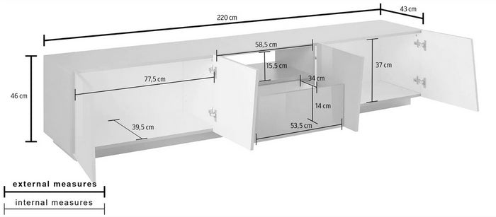  Mobili per televisori con 4 ante e 1 cassetto in finitura bianco lucido, ZTCVG60073051