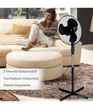 Ventilatore A Colonna Piantana 45w Pale 40cm 3 Velocità  Altezza Regolabile Nero         