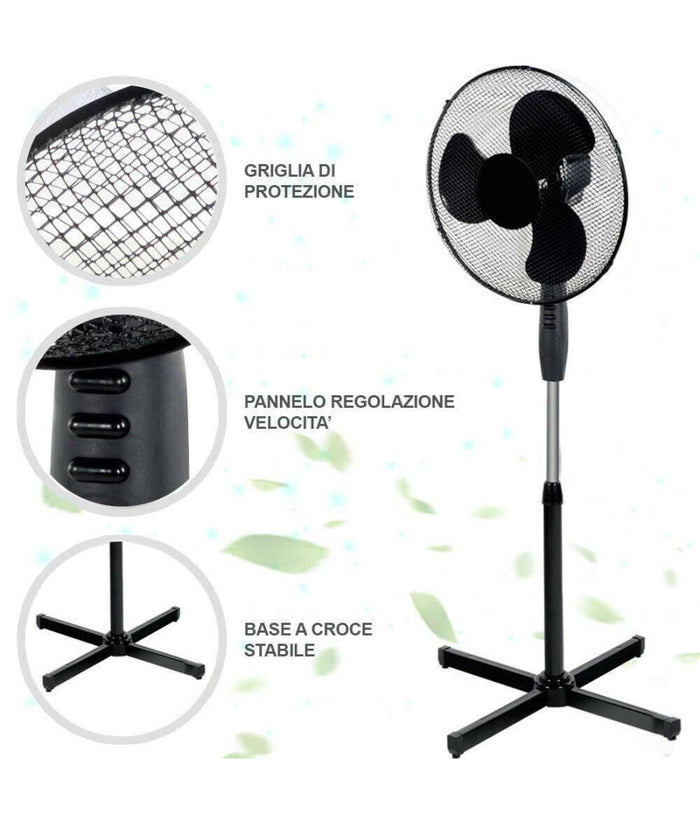 Ventilatore A Colonna Piantana 45w Pale 40cm 3 Velocità  Altezza Regolabile Nero         