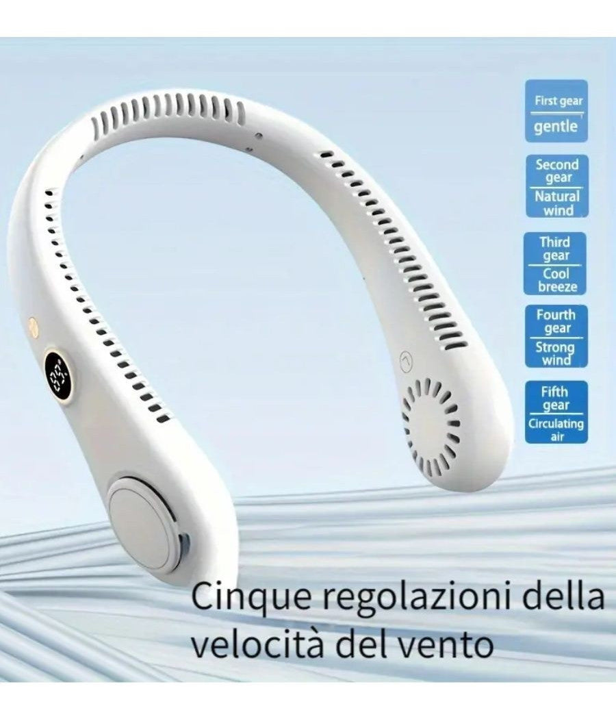 Ventilatore Da Collo Portatile Display 5 Livelli Velocità  Ricaricabile Usb Sport         