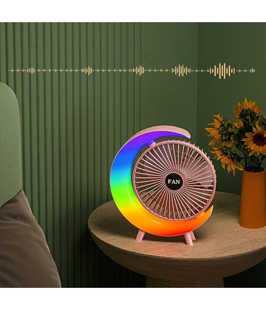 Ventilatore Da Tavolo Usb 3 Velocita' Con Luce Rgb Compatto Silenzioso Portatile         