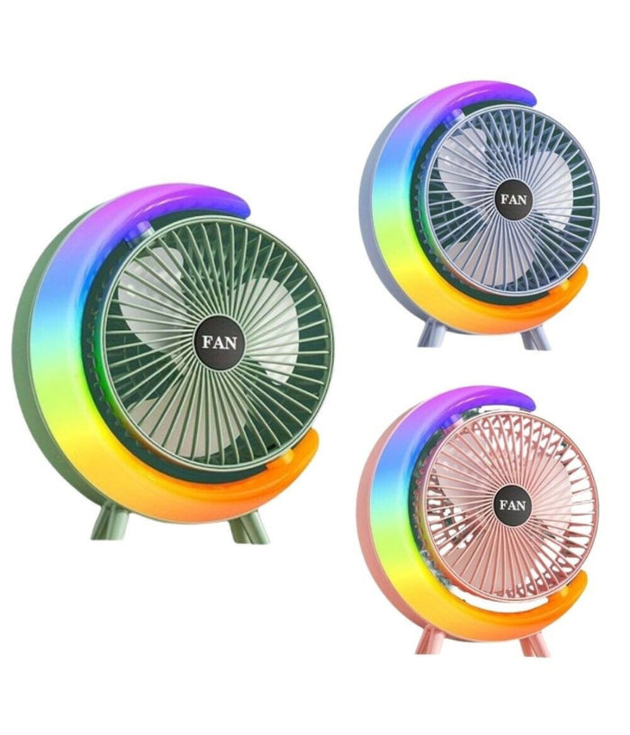 Ventilatore Da Tavolo Usb 3 Velocita' Con Luce Rgb Compatto Silenzioso Portatile         