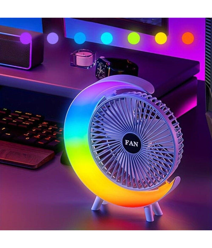 Ventilatore Da Tavolo Usb 3 Velocita' Con Luce Rgb Compatto Silenzioso Portatile         