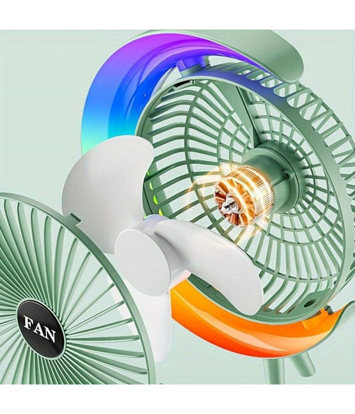 Ventilatore Da Tavolo Usb 3 Velocita' Con Luce Rgb Compatto Silenzioso Portatile         