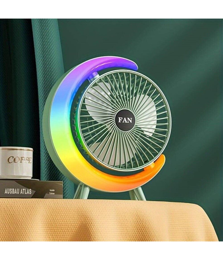 Ventilatore Da Tavolo Usb 3 Velocita' Con Luce Rgb Compatto Silenzioso Portatile         